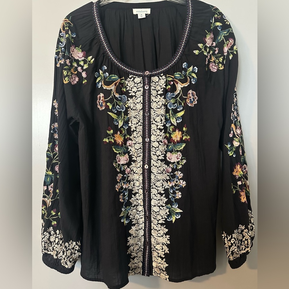 Embroidered Black Floral Women's Top